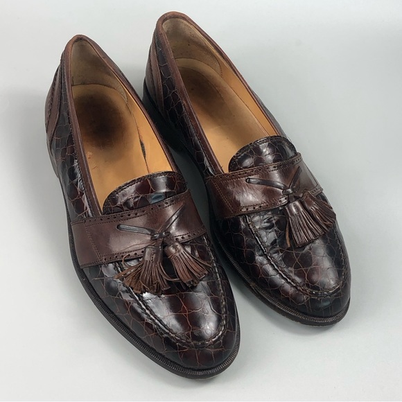 Johnston and Murphy Men’s Croc Print Brown Loafers with Tassel Kilt Size 10M - Picture 1 of 9